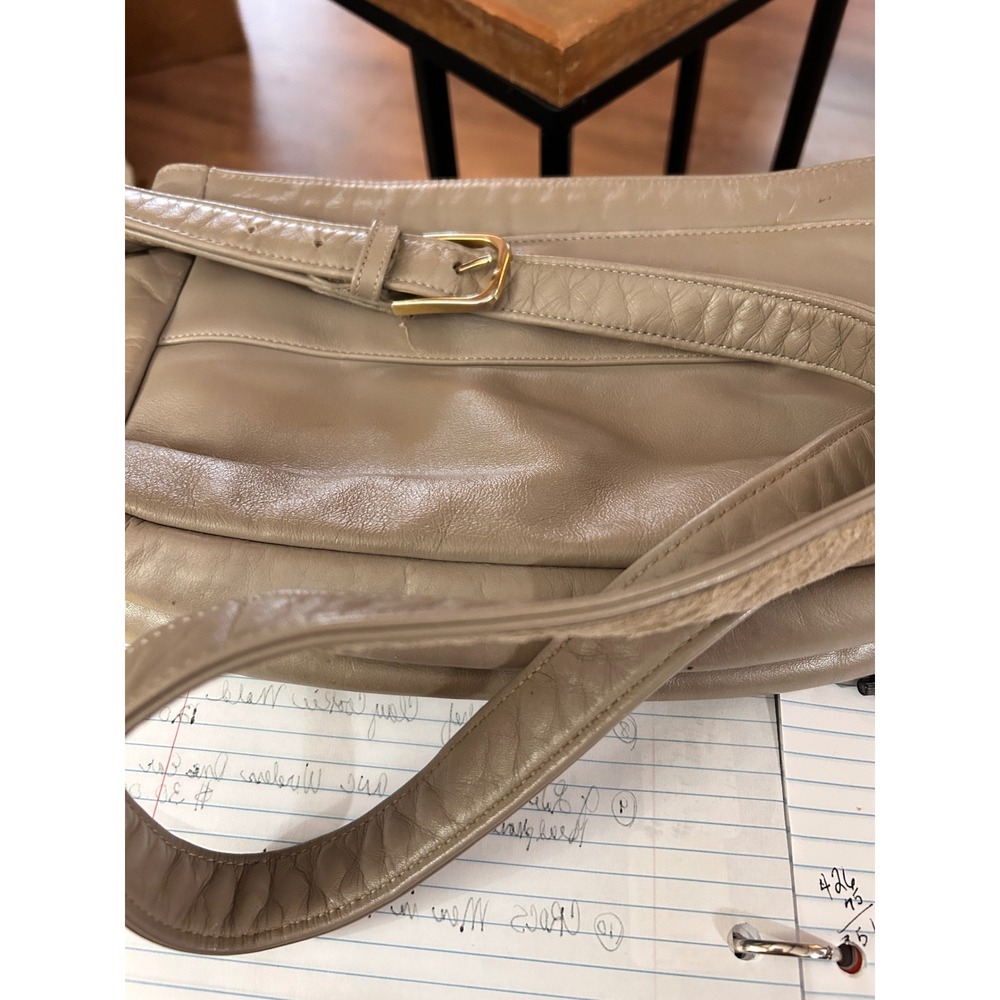SAS Handbag Taupe Leather Shoulder Bag Made in USA Adjustable Strap Key Fob Snap